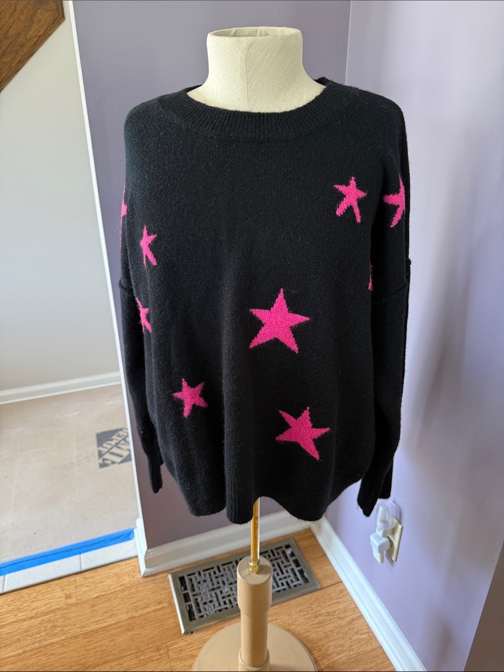 Vince Camuto Black Sweater with Hot Pink Star Motif